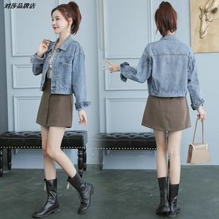 时尚女款洋气外穿上衣港风显瘦新款春秋季百搭牛仔外套矮个子夹克
