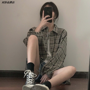 男衬衫外套格子百搭宽松韩版ins休闲春秋慵懒原宿风复古风女港风