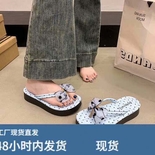 2025夏款蝴蝶结波点拖鞋女夏季季居家新滑日常防透气室内厚底凉拖
