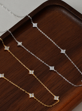 S925 pure silver clover necklace, women's light luxury temp