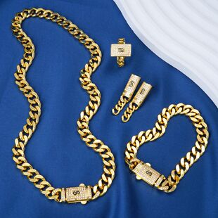Cross border Cuban chain plated 24K gold necklace, earring,