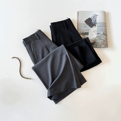 羊毛西裤高腰垂感阔腿西装裤