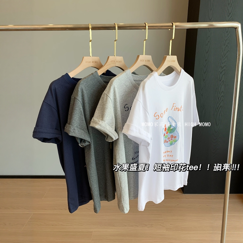 夏日水果印花TEE！圆领宽松短袖薄款正肩印花T恤显瘦上衣女夏