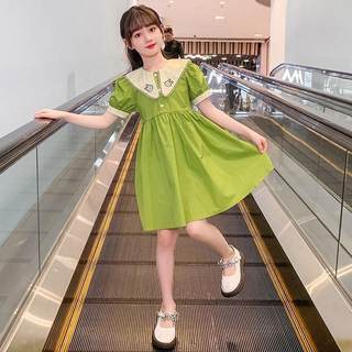 迪士尼女童夏装连衣裙2024新款儿童纯色短袖公主裙休闲小女孩时髦