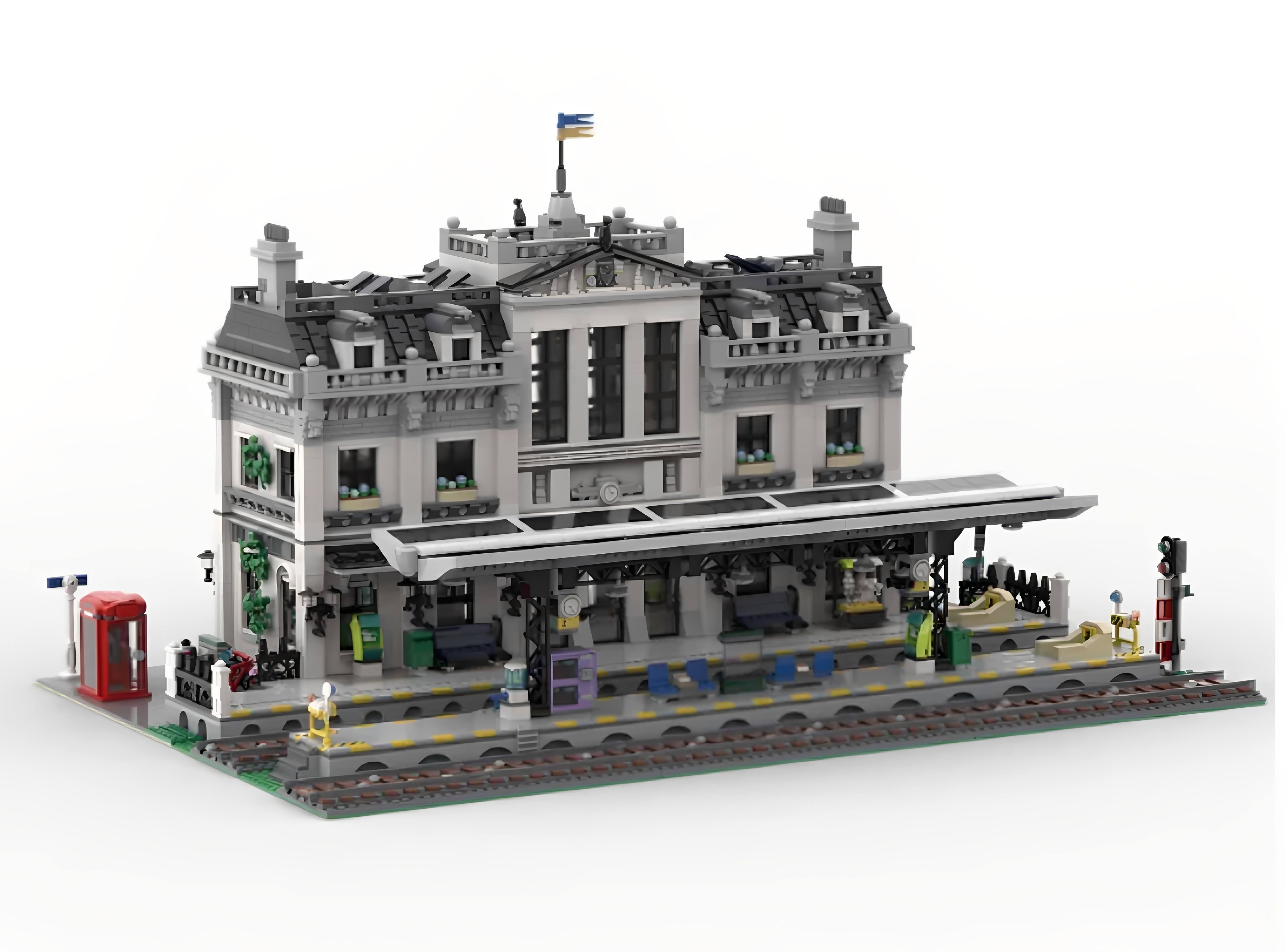 现货小颗粒MOC火车站模块化地铁隧道积木列车玩具模型礼物摆件