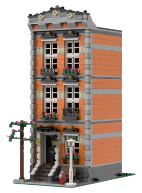 现货小颗粒MOC-82673橙色联排别墅建筑积木益智玩具模型礼物摆件