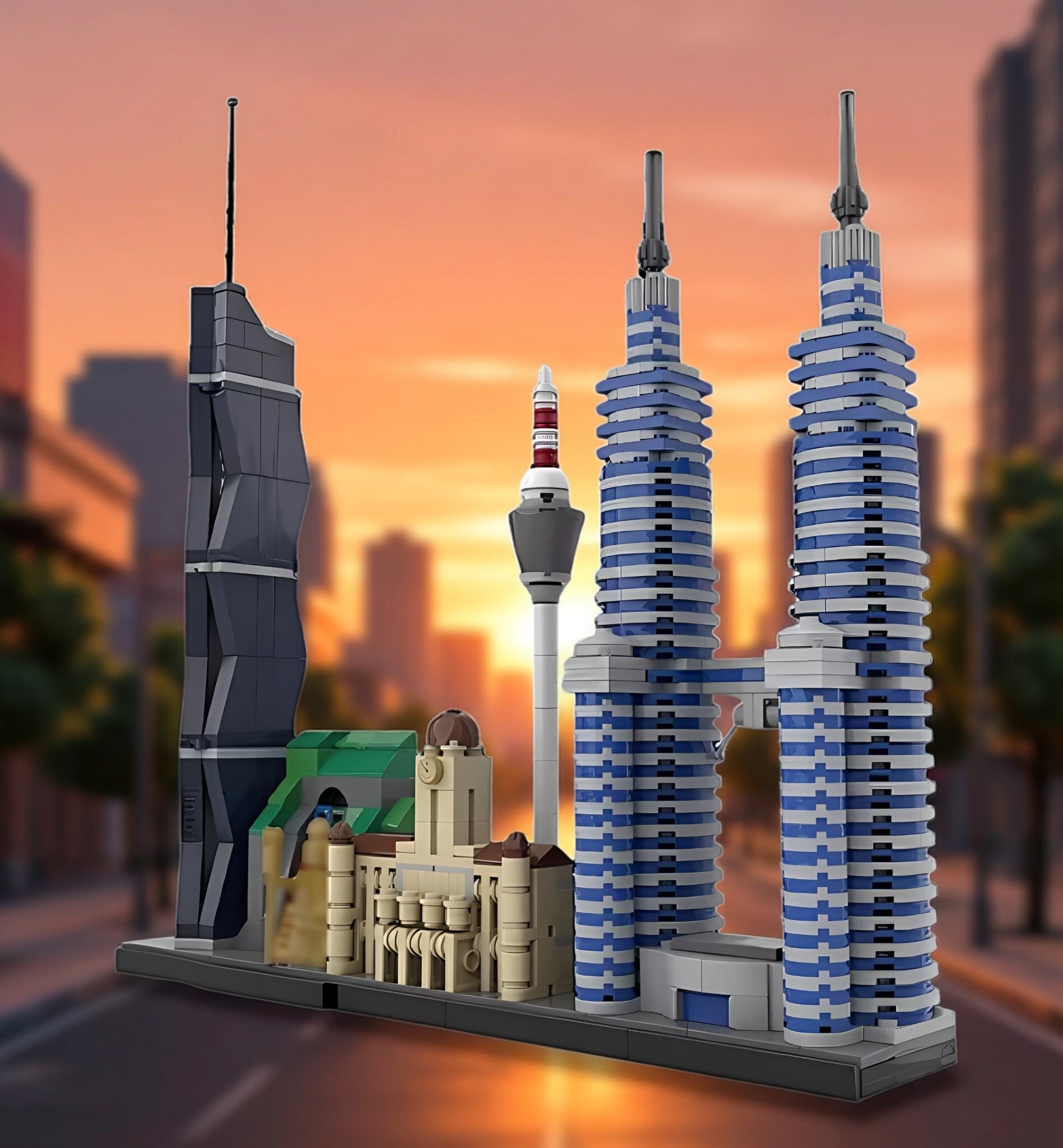 现货小颗粒MOC-224967吉隆坡天际线街景建筑拼装积木益智玩具模型
