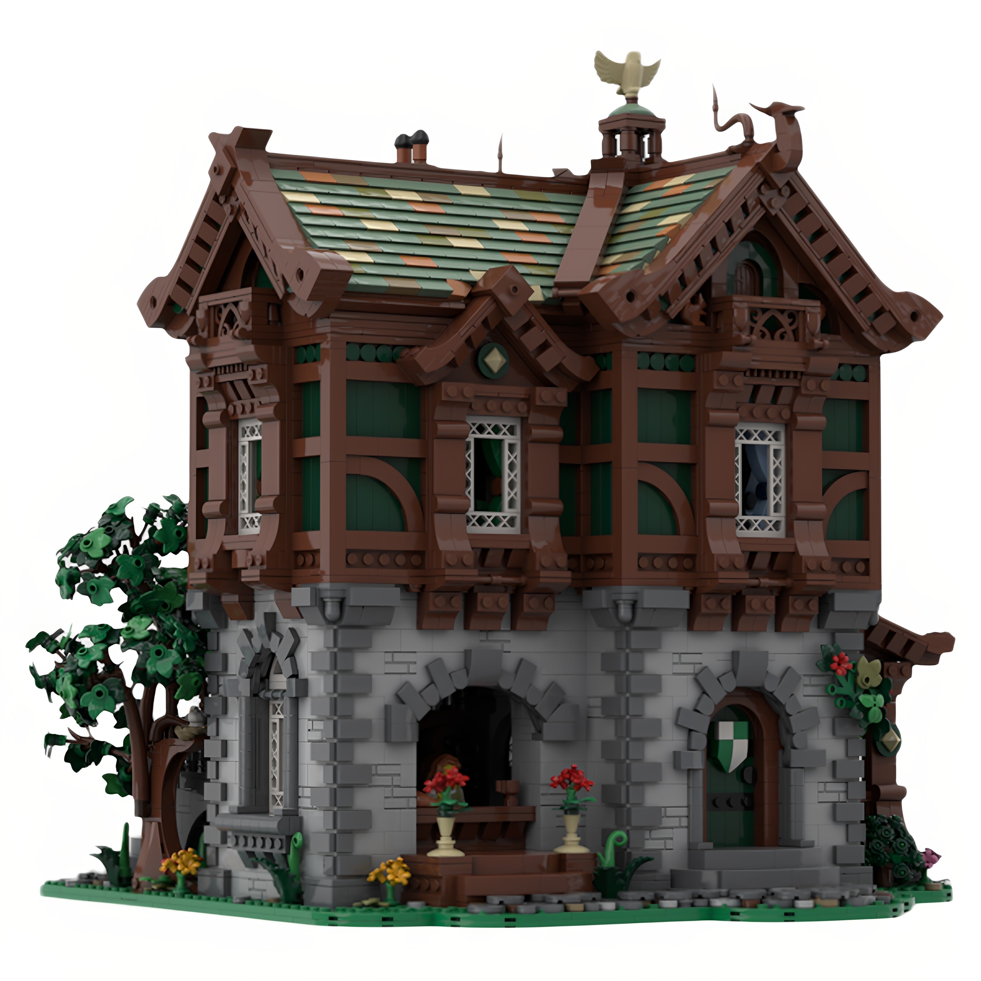 现货小颗粒MOC-199928绿龙面包店中世纪建筑积木玩具模型礼物摆件
