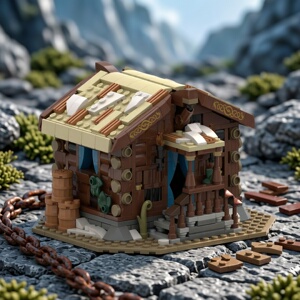 现货小颗粒MOC-196673中世纪房屋维京人建筑积木益智玩具模型摆件