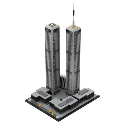 现货小颗粒MOC-122768世界贸易中心建筑1/1000积木益智模型摆件