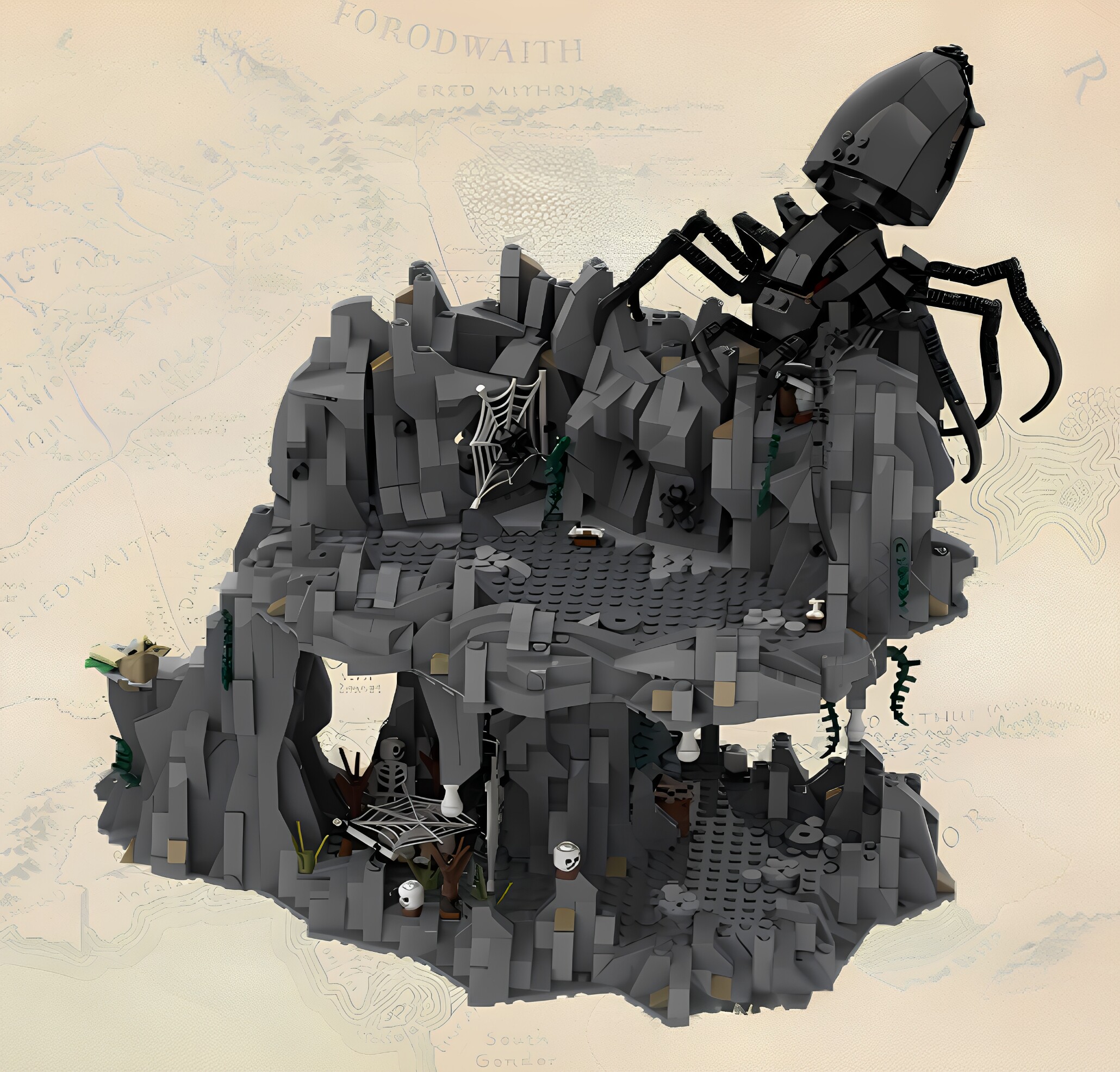 现货小颗粒MOC-55839霍比特人和魔戒王谢洛布的巢穴积木玩具模型