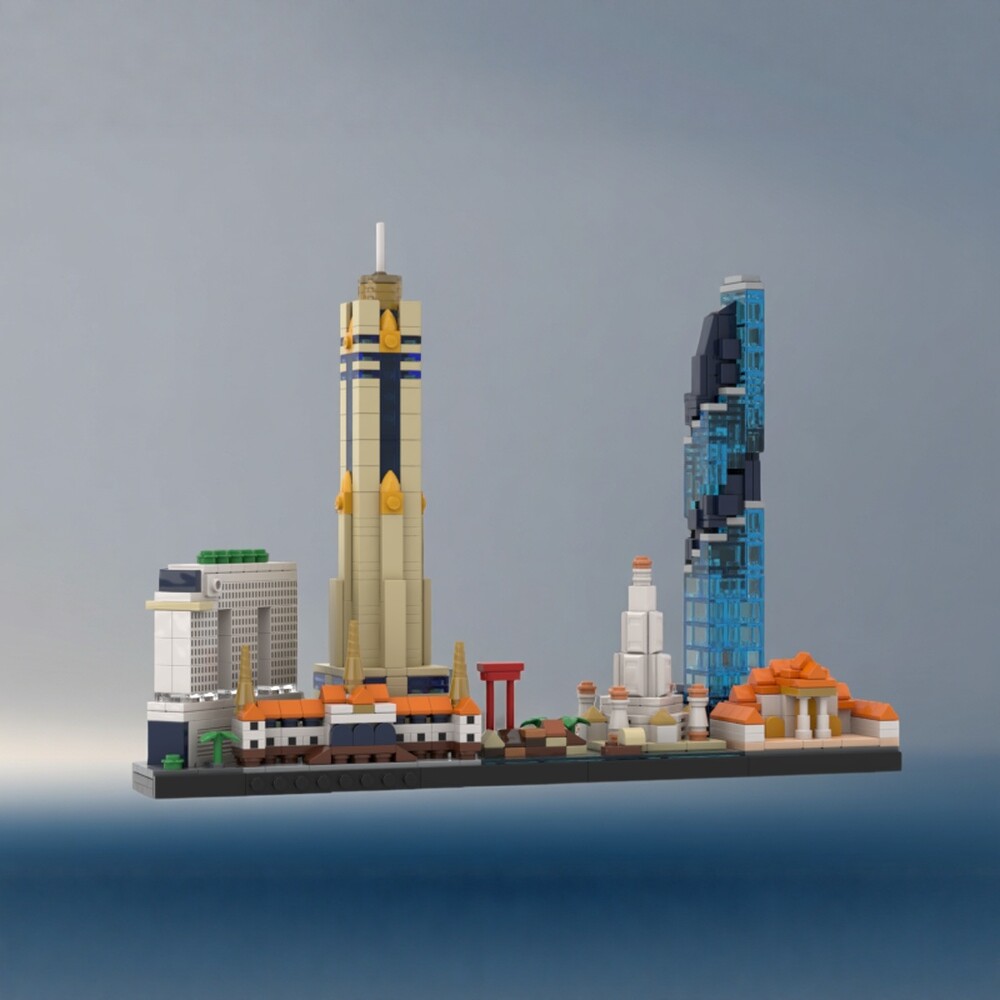 现货小颗粒MOC-240101曼谷天际线街景建筑拼装积木模型礼物摆件