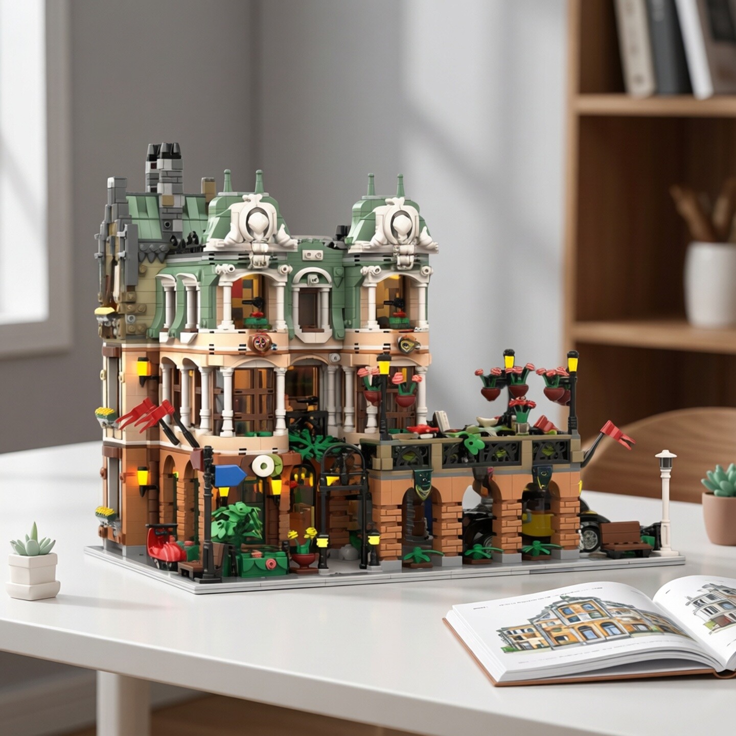 现货小颗粒MOC-111728街景建筑花园房屋餐厅积木玩具模型礼物摆件
