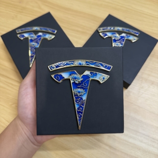 适用于特斯拉车型ModelYModel3国风珐琅彩 金属前后车标改装贴