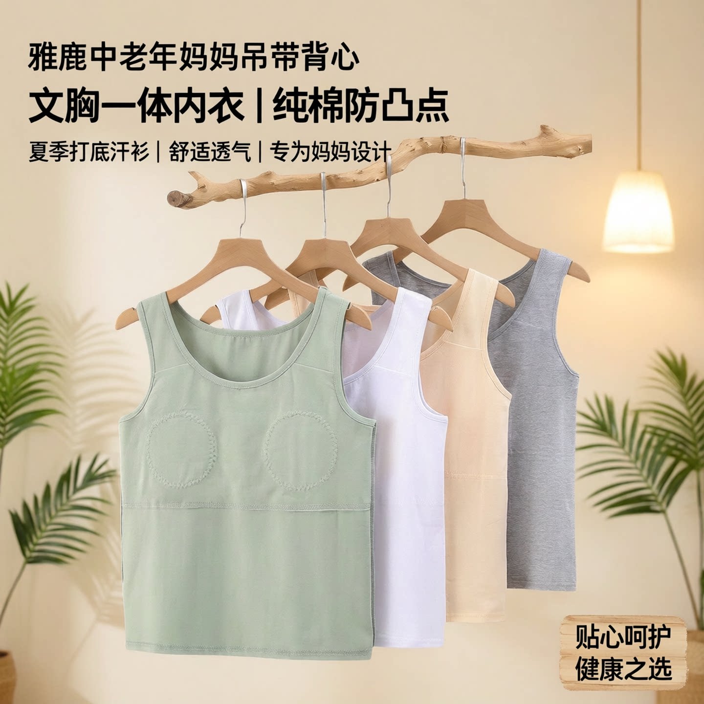雅鹿老人防凸点背心文胸一体内衣
