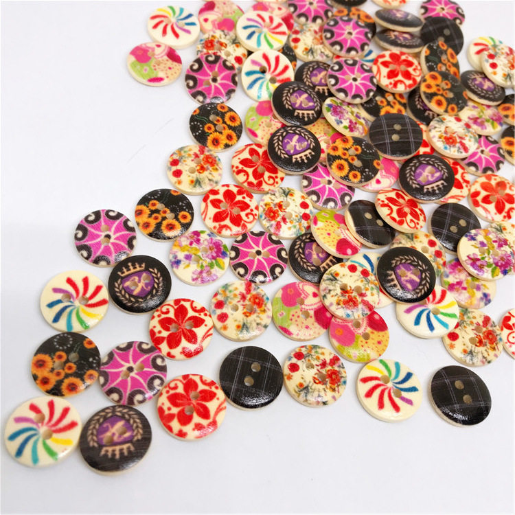 彩绘木扣 彩绘印花木纽扣 复古原木圆片纽扣两眼木扣,纺织面料/辅料/配套,服装纽扣,淘宝优惠券,粉丝福利购,淘宝优惠卷