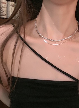 碎银子极细项链轻奢小众设计双层细闪叠戴锁骨链女高级感颈链配饰