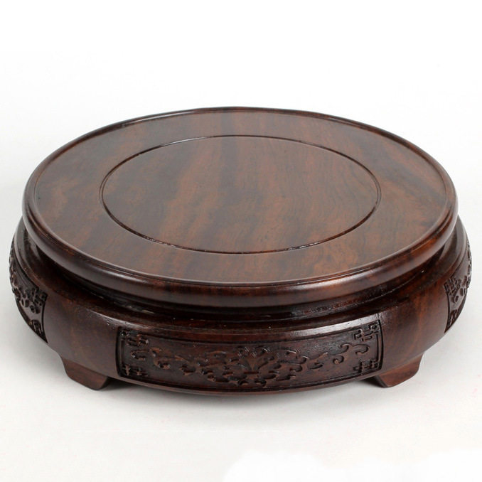 实木质花瓶花盆陶瓷茶壶玄关工艺品摆件圆形可转动红木雕刻底座,家居饰品,装饰摆件,淘宝优惠券,粉丝福利购,淘宝优惠卷