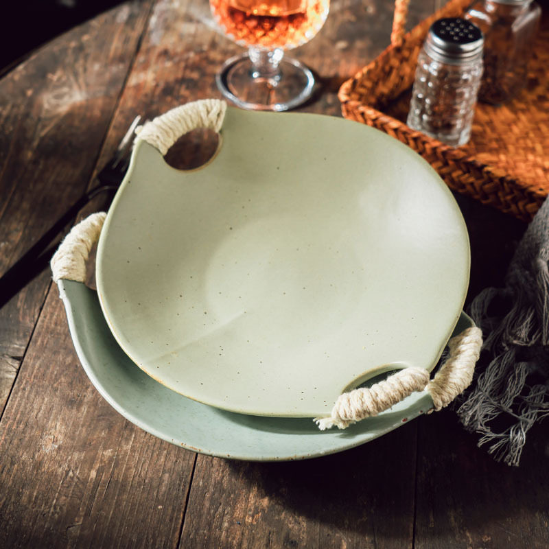 日式餐具手编麻绳双耳盘菜盘创意家用陶瓷浅盘寿司盘个性网红盘子,餐饮具,盘,淘宝优惠券,粉丝福利购,淘宝优惠卷