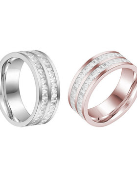 跨境冷淡简约戒指圈 小众不锈钢男女钻石戒指双排周圈尾戒对戒