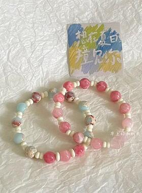 2年新款彩色防寿山石串珠手链女夏甜美气质情侣闺蜜手串