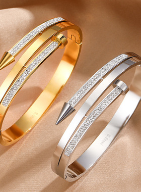 热卖钛钢不锈钢钉子水钻手镯跨境电商亚马逊