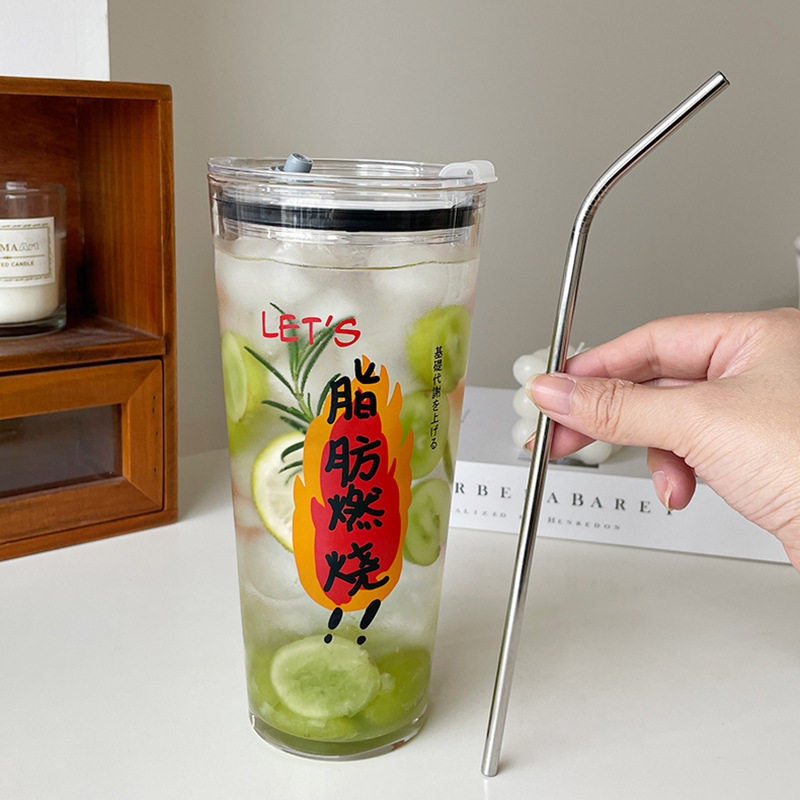 1升大容量玻璃杯高颜值耐高温喝水杯子女生带盖带吸管牛奶果汁杯,餐饮具,玻璃杯,淘宝优惠券,粉丝福利购,淘宝优惠卷