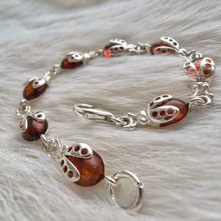 波兰进口茶爆花小瓢虫珍珠手链耳饰个性可爱童趣休闲度假礼节日女