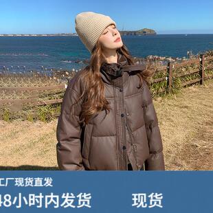 咖色皮衣羽绒服女冬季2025新款美拉德又酷又飒高级感短款加厚外套