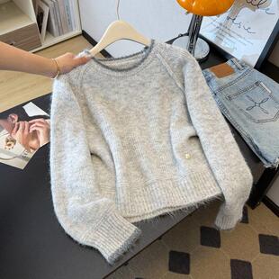 正肩毛衣针织衫女2025独特超好看冬装大码胖mm内搭宽松打底衫上衣