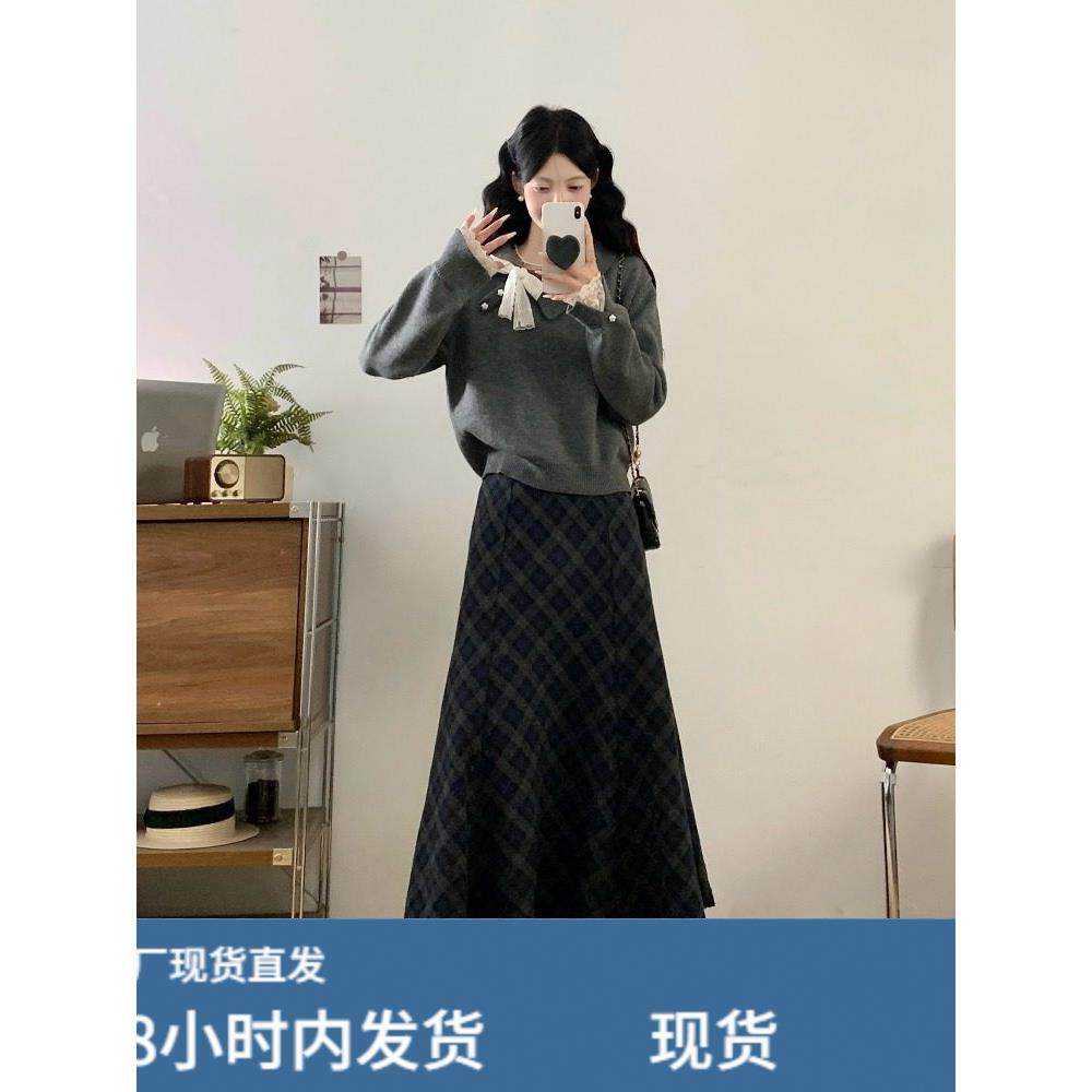 大码巨好看的冬装一整套女胖mm高级感灰色针织毛衣半身裙两件套装,运动/瑜伽/健身/球迷用品,瑜伽短裙,淘宝优惠券,粉丝福利购,淘宝优惠卷