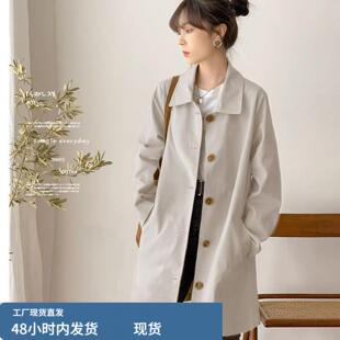 中长款简约风衣女2026初秋上衣韩版宽松学生纯色百搭英伦风外套潮