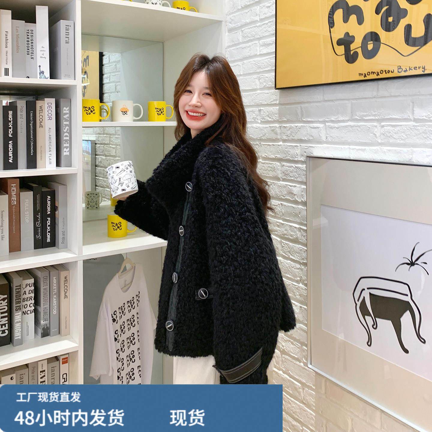 黑色钮扣高级感羊羔毛外套2025新款女冬皮毛一体立领小香风短棉服,运动/瑜伽/健身/球迷用品,广场舞套装,淘宝优惠券,粉丝福利购,淘宝优惠卷