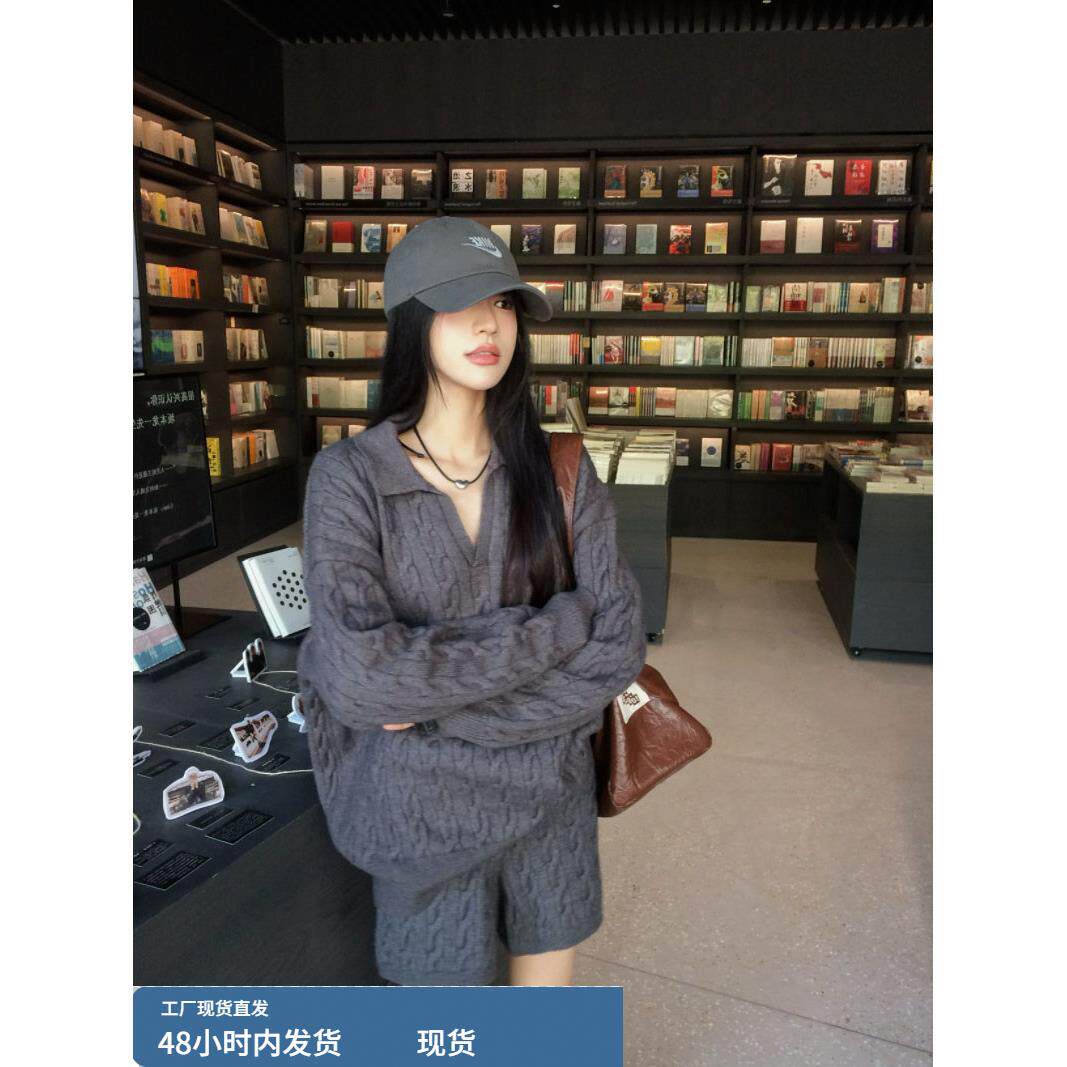 覆古慵懒风宽松翻领麻花毛衣女秋冬休闲加厚保暖高级感套头针织衫