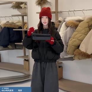 黑色连帽短款羽绒服女2025冬季新款韩系百搭超好看鸭绒小个子外套