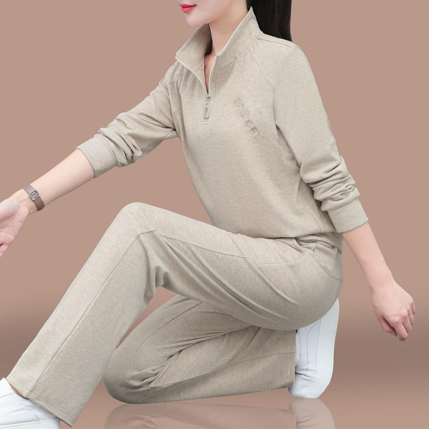 妈妈秋装运动套装女2025新款春秋休闲宽松洋气中年女士卫衣两件套