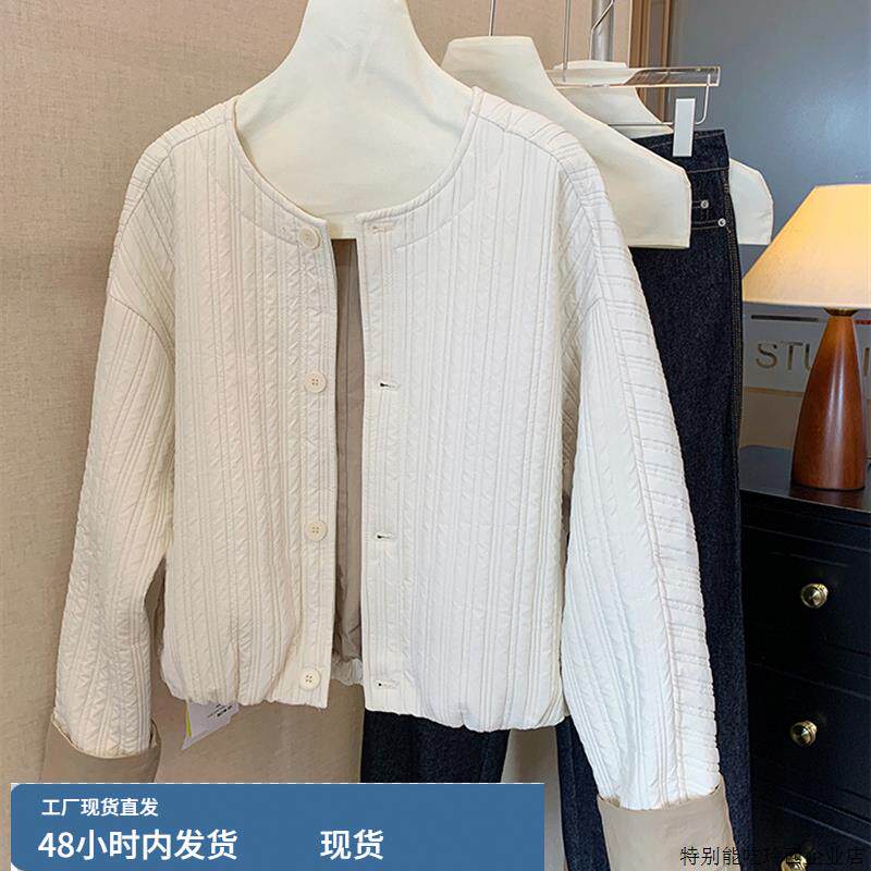 韩版时尚圆领拼接单排扣棒球棉服男女秋冬设计感百搭休闲棉衣外套