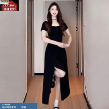 高级感黑色连衣裙子女夏季2025新款爆款小个子巨好看漂亮掐腰长裙