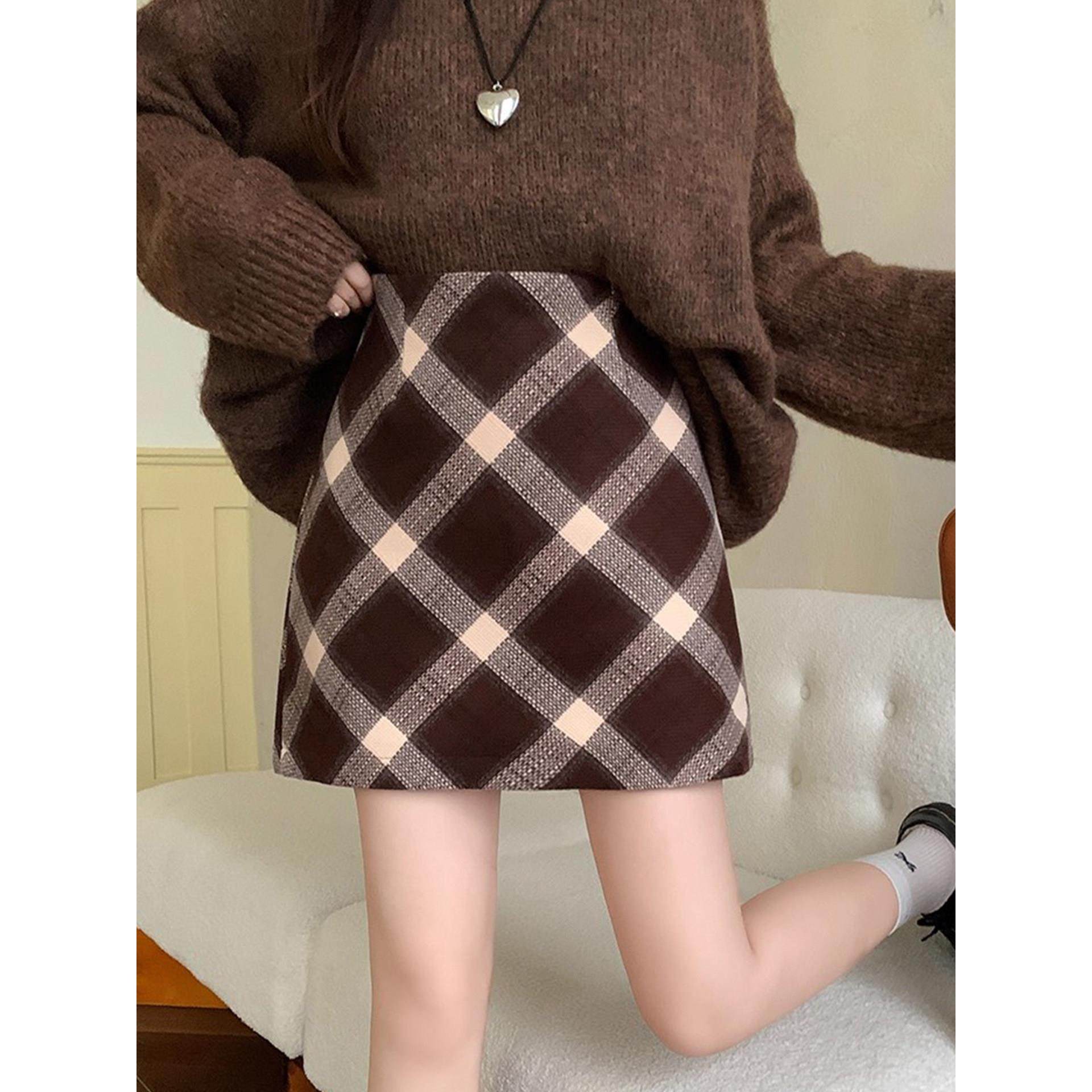 大码美拉德毛呢半身短裙女秋冬巨好看的胖mm高腰显瘦a字包臀半裙,运动/瑜伽/健身/球迷用品,瑜伽短裙,淘宝优惠券,粉丝福利购,淘宝优惠卷