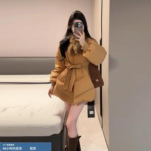 欧货毛领收腰羽绒服女款冬季2025新款高端洋气巨好看的小个子外套