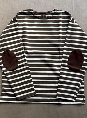 Gypsy Sons 轻松情侣款 日本制牛皮手肘白绿经典条纹长袖海魂衫