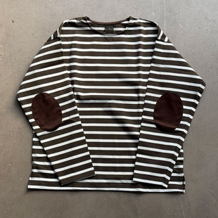 Gypsy Sons 轻松情侣款 日本制牛皮手肘白绿经典条纹长袖海魂衫