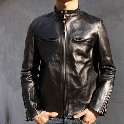 Fine Creek Leathers 高素质茶芯马皮J100小立领机车夹克