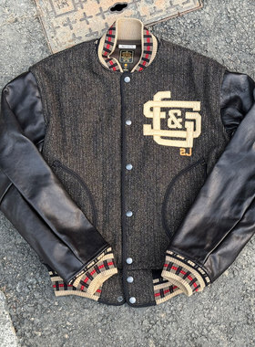 Gypsy Sons 日本制高密度胡椒盐羊毛植鞣马皮袖复古棒球夹克