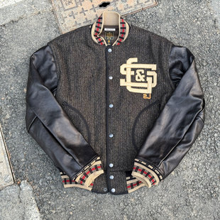 Gypsy Sons 日本制高密度胡椒盐羊毛植鞣马皮袖复古棒球夹克