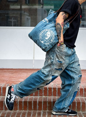 ANACHRONORM店铺限定 日本制内华达油污泼墨刀割糜烂伐木工牛仔裤