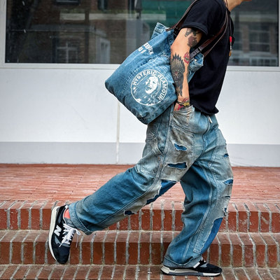 ANACHRONORM店铺限定 日本制内华达油污泼墨刀割糜烂伐木工牛仔裤