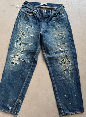 ANACHRONORM 重度破坏糜烂补丁油污泼墨做旧水洗牛仔裤