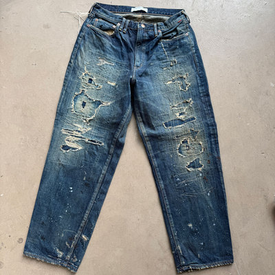 ANACHRONORM 重度破坏糜烂补丁油污泼墨做旧水洗牛仔裤