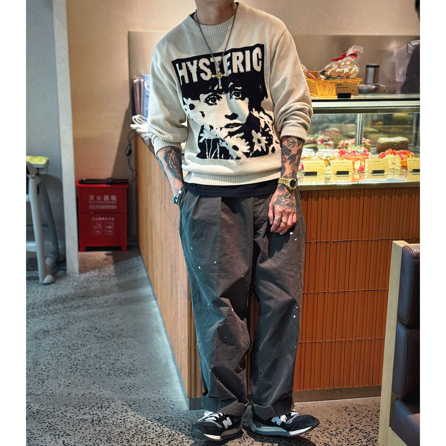 Double Indigo  洋气情侣款 奥黛丽赫本图案套头针织毛衣线衣